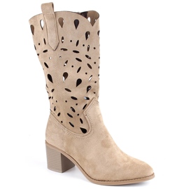 M. DASZYŃSKI Botas cowboy cálidas caladas de mujer beige M.Daszyński MR2337-3