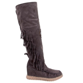 Botas Russo D.KHAKI tacón cuña con flecos marrón