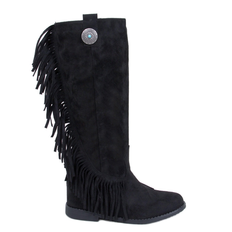 Botas con flecos y cuña oculta de Brien Black negro Botas con flecos y cuña oculta de Brien Black negro