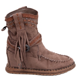 Botines cuña flecos Lotz Kaki marrón
