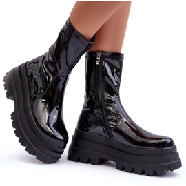 FB2 Botas Lacadas Con Plataforma Gruesa Mibrac Negro