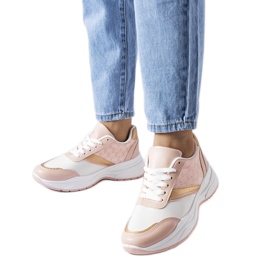 Inna Zapatillas rosas y blancas con detalles dorados tipo duffy.