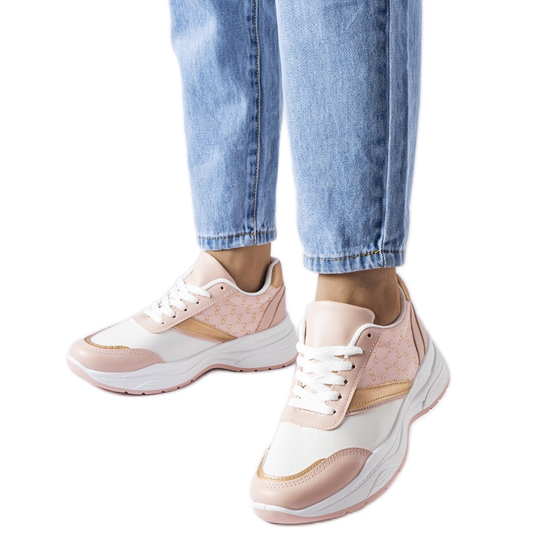Inna Zapatillas rosas y blancas con detalles dorados tipo duffy. rosado