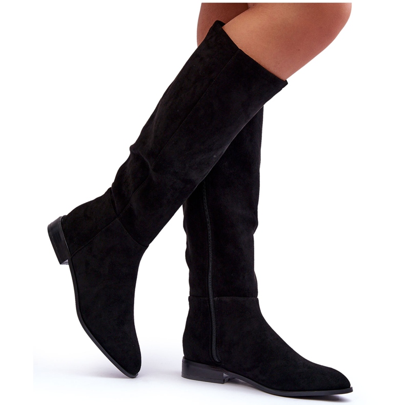 Botas Tacón Plano Ante Negro Eelin