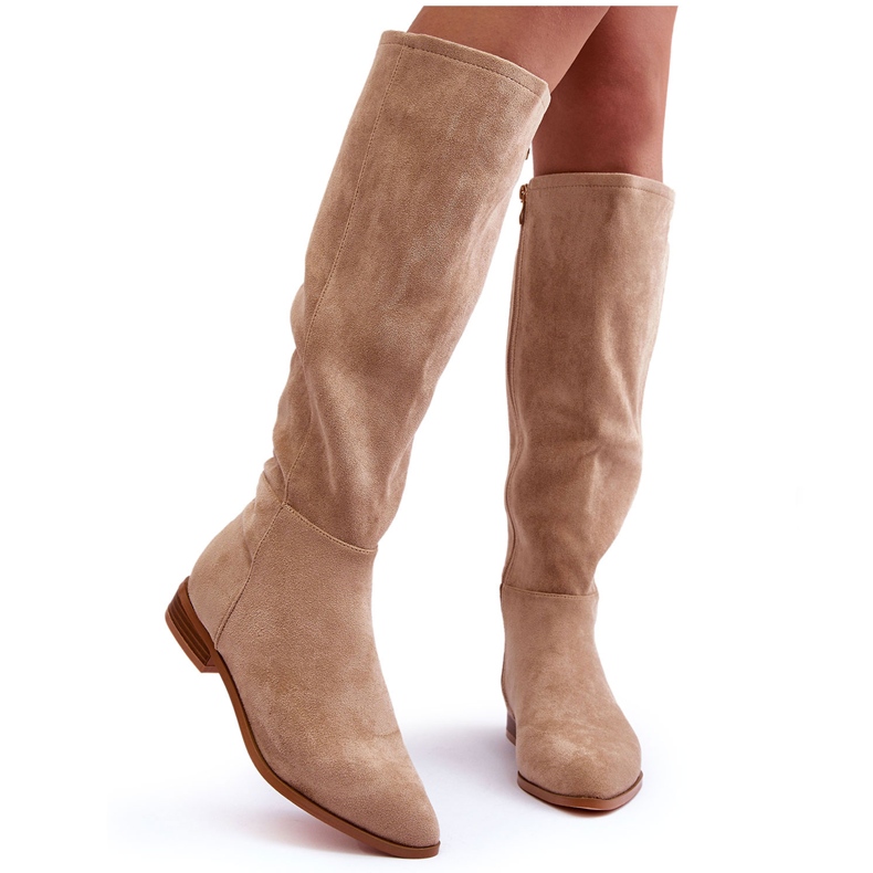 PA1 Botas Tacón Plano Ante Beige Eelin