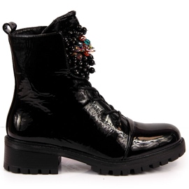 Botas de mujer con cuentas, aislantes, charol negro Jezzi RMR2071-15