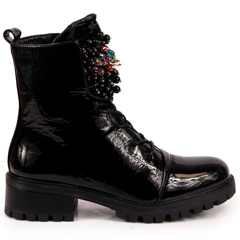Botas de mujer con cuentas, aislantes, charol negro Jezzi RMR2071-15