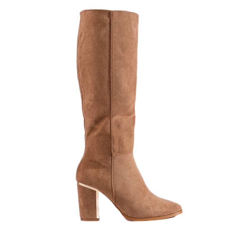 Botas de tacón alto de ante elegantes marrones de Shelovet beige