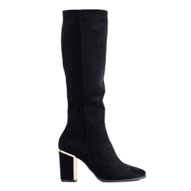 Botas Shelovet de tacón alto de ante elegante negro