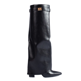 Botas Shelovet negras de tacón alto con parte superior vuelta negro Botas Shelovet negras de tacón alto con parte superior vuelta negro