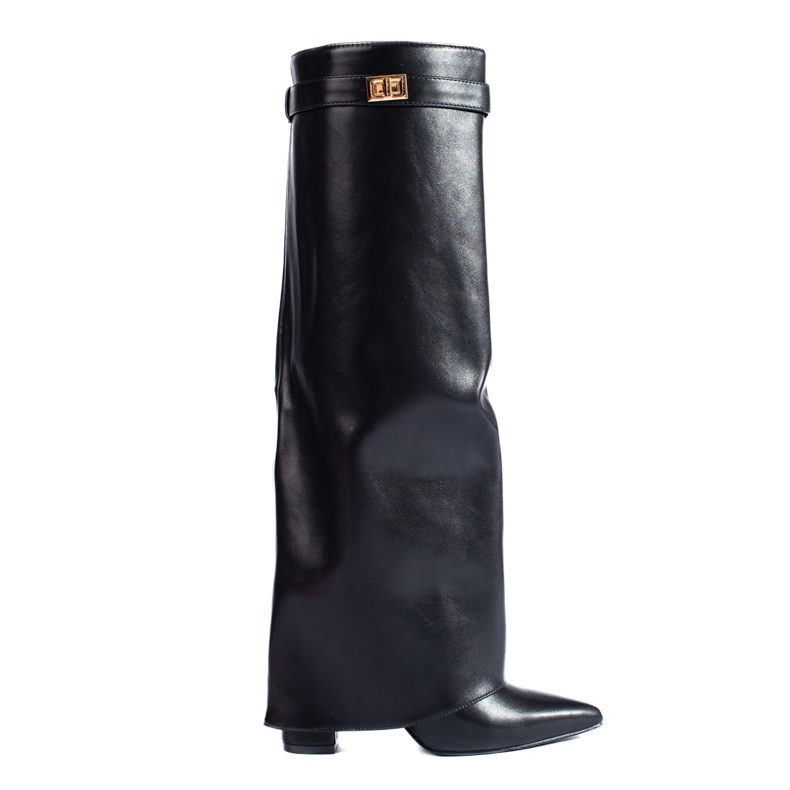 Botas Shelovet negras de tacón alto con parte superior vuelta negro Botas Shelovet negras de tacón alto con parte superior vuelta negro