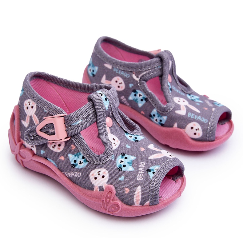 BEFADO S.A. Befado 213P139 Sandalias Pantuflas Conejo, Gris y Rosa rosado