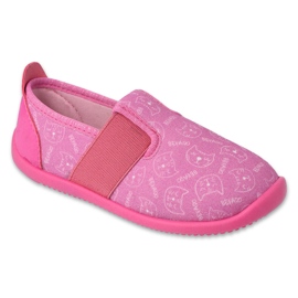 Pantuflas infantiles befado con aplicación de piel 901Y017, rosa con gatitos