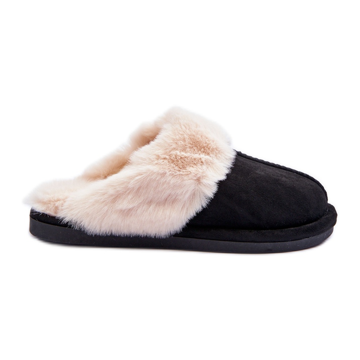 FB3 Pantuflas de Mujer Chanclas con Pelo Negro Pinky