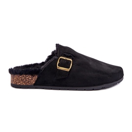 FB2 Chanclas de mujer de ante con pelo negro Haidamia