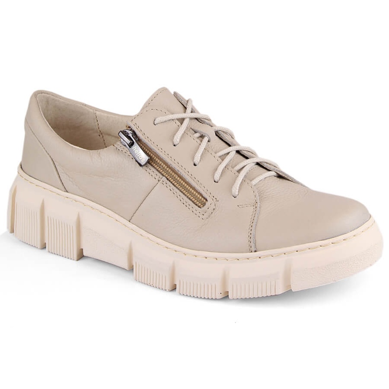 Zapatos mujer cómodos de piel con plataforma color crudo Helios 413.10 beige