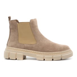 WASAK Botas Chelsea sin cordones de piel para mujer 0708W, beige
