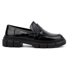 WASAK Zapatos sin cordones para mujer de piel 0706, negro, con suela gruesa