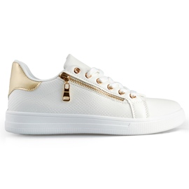 Deportivas blancas con cremallera dorada. blanco