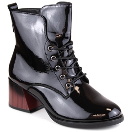 Botas de tacón alto aislantes de charol para mujer, negro Vinceza 58127