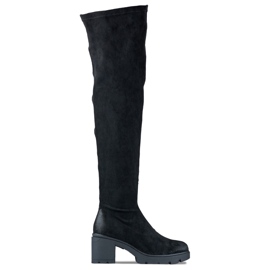 Botas de tacón por encima de la rodilla de mujer de ante negro