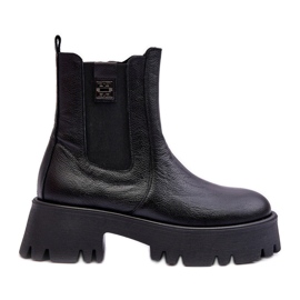 Lemar Botas Chelsea de piel con plataforma enorme, Black Lisencca negro