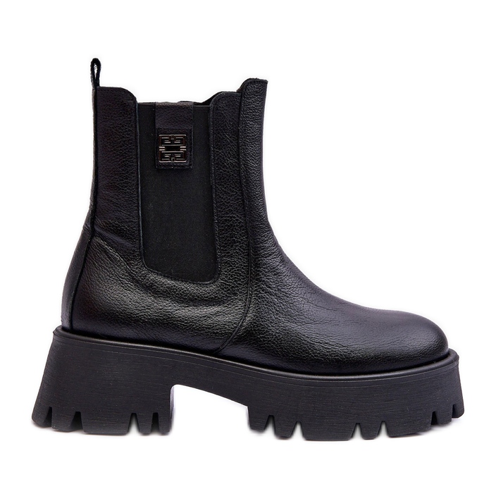 Lemar Botas Chelsea de piel con plataforma enorme, Black Lisencca negro