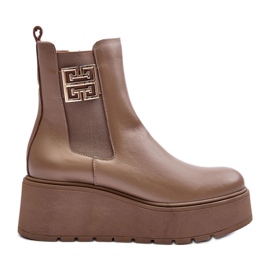 Lemar Botines de mujer de piel con plataforma enorme, beige oscuro Savira
