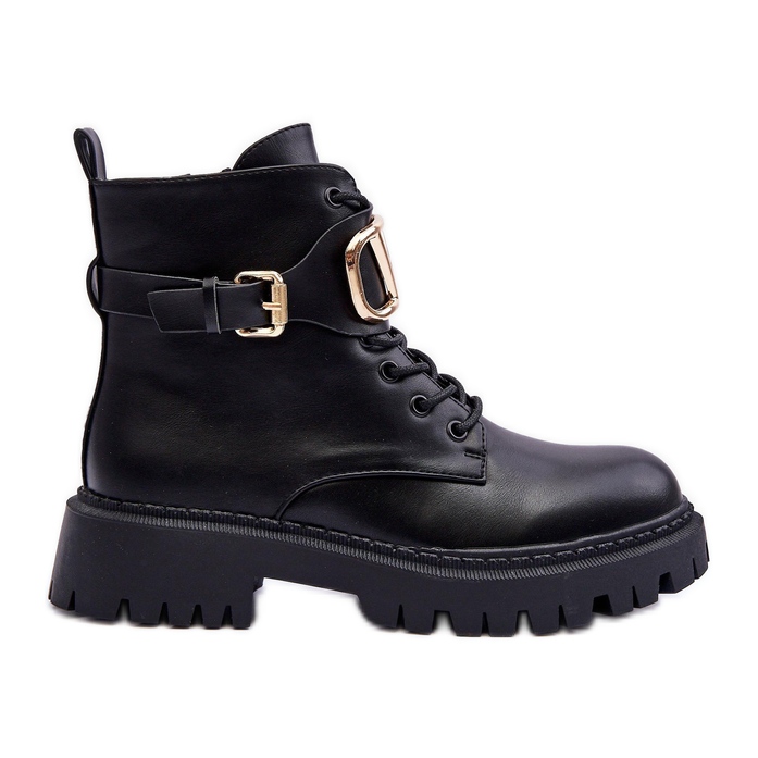 Botas Obrera De Mujer De Piel Con Adorno, Negro Lalede