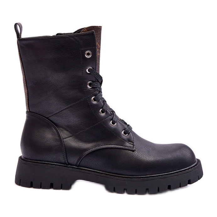 Botas de trabajo de cuero negro Lonevis marrón