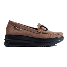Mocasines de mujer en ante beige con hebilla Shelovet