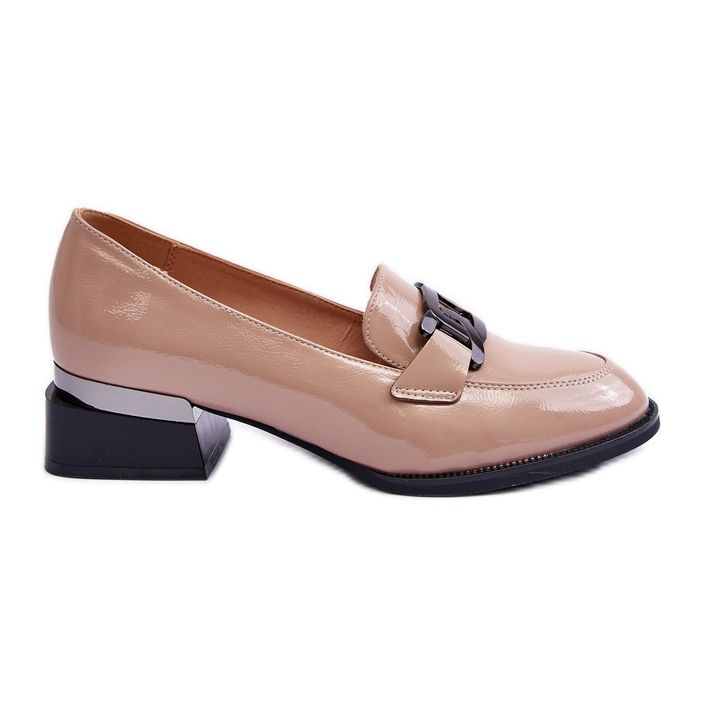 Vinceza Zapatos charol, Mocasines tacón Sakina Beige