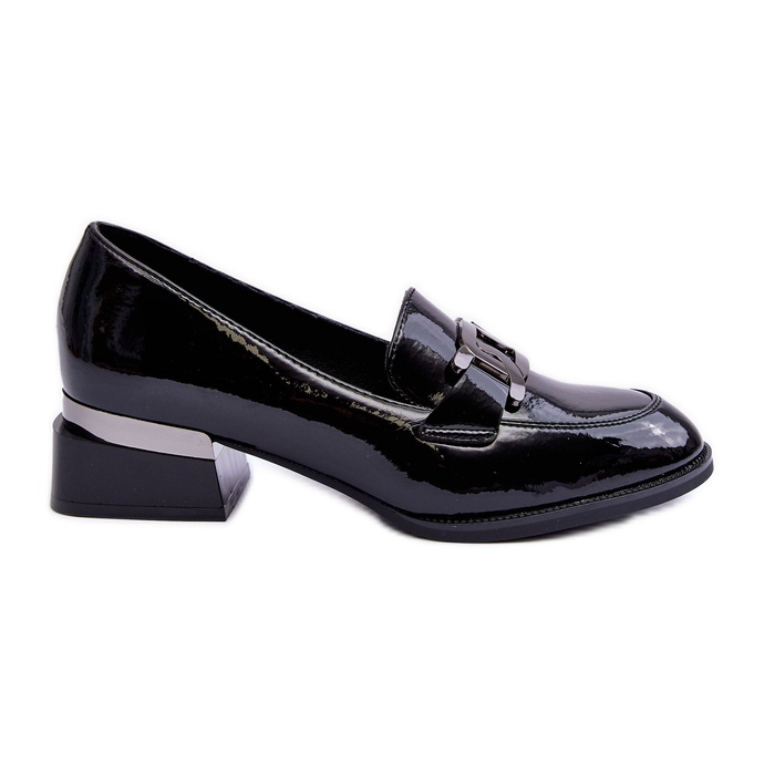 Vinceza Mocasines Lacados Tacón Alto Negro Sakina