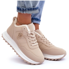 Deportivas aislantes de piel con plataforma, Beige Adite