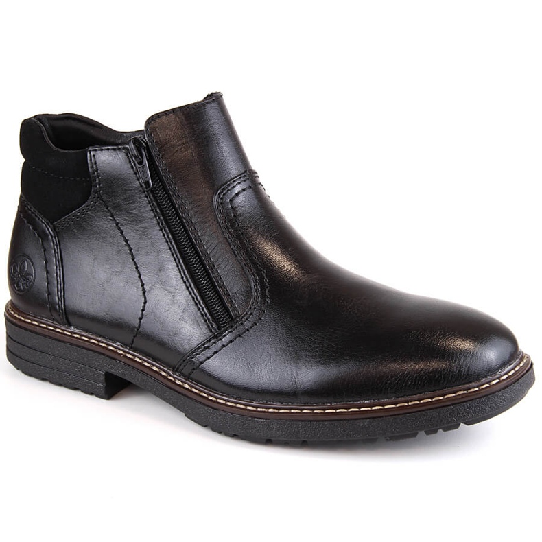 Botines de hombre de piel, forrado de lana, negro Rieker 33151-00