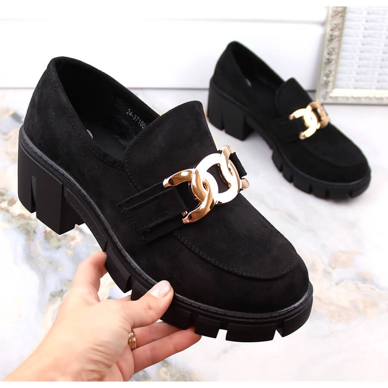 Mocasines de mujer de ante con tacón alto, negro Vinceza
