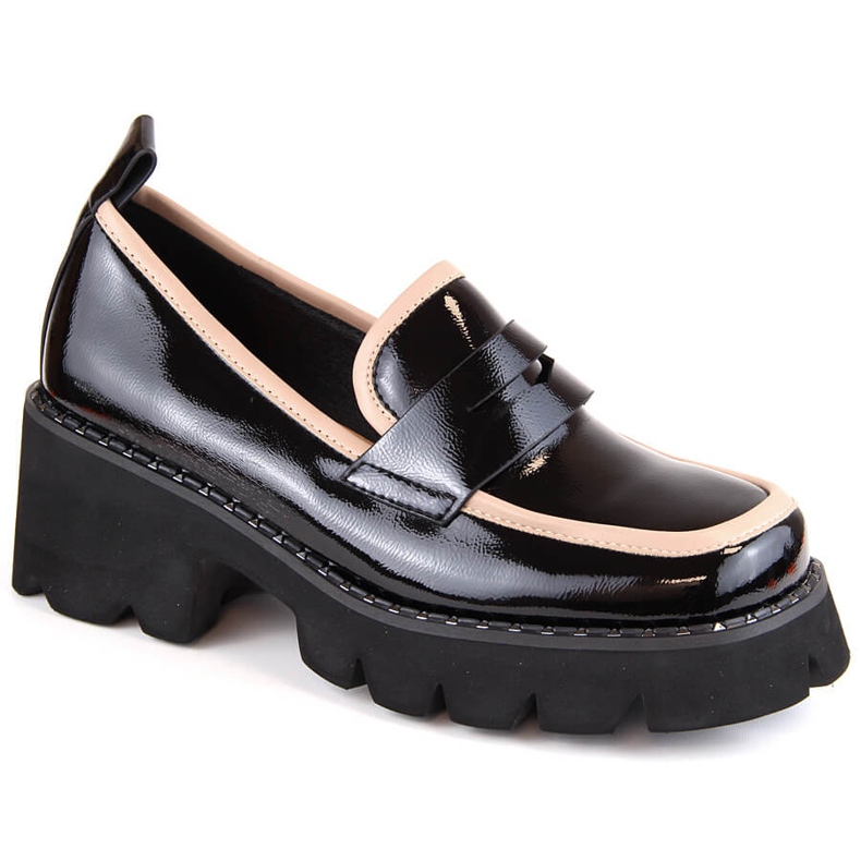 S.Barski Mocasines de charol con tacón alto y plataforma, negro D&amp;A MR870-32