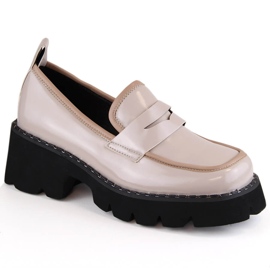 S.Barski Mocasines de charol con tacón alto y plataforma, beige