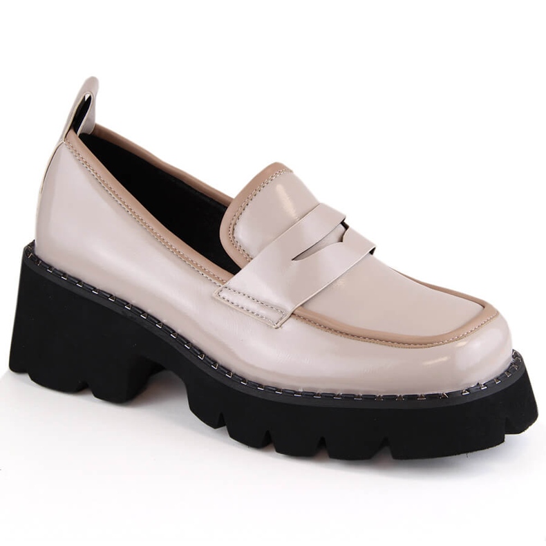 S.Barski Mocasines de charol con tacón alto y plataforma, beige