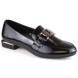 Zapatos de mujer de charol negro con tacón plano, Sergio Leone MK732