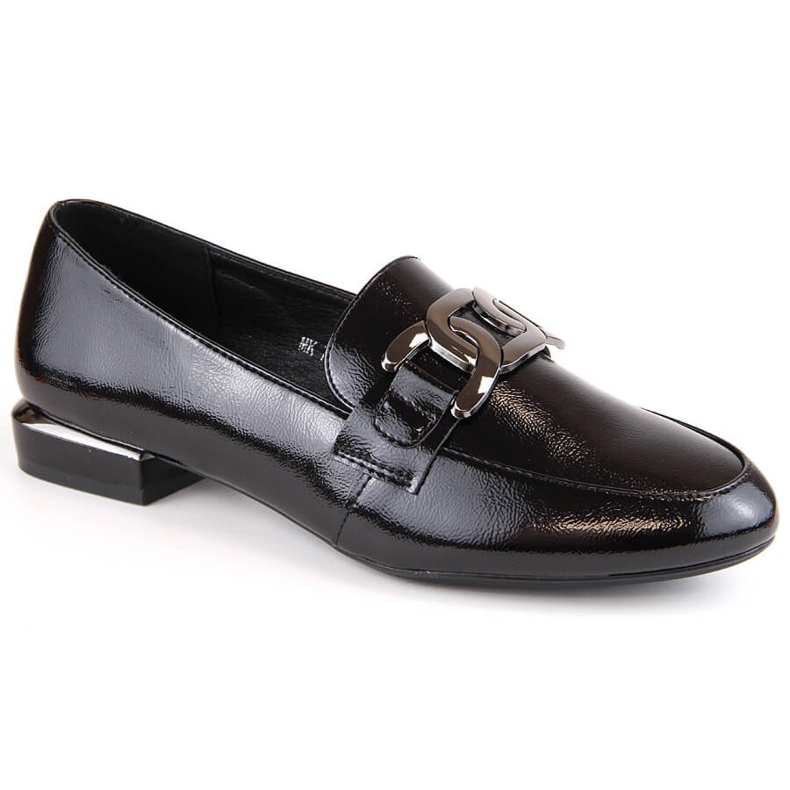 Zapatos de mujer de charol negro con tacón plano, Sergio Leone MK732