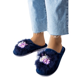 Pantuflas calentitas azul marino con flores de Moly