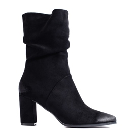 Botines de tacón negros elegantes de ante de Vinceza