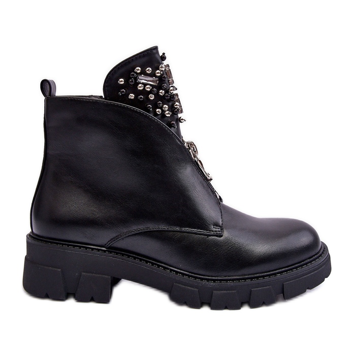 Botines Bajos De Piel Decorados Con Cremallera Negro Escika