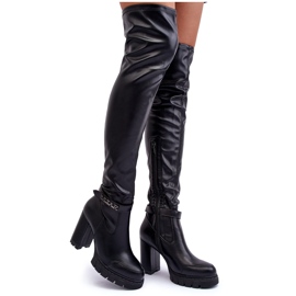 Botas de piel por encima de la rodilla con tacón enorme, Black Kytia negro
