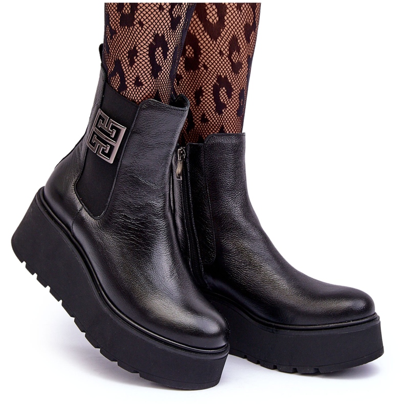 Botines de piel para mujer con plataforma enorme negro Lemar Savira