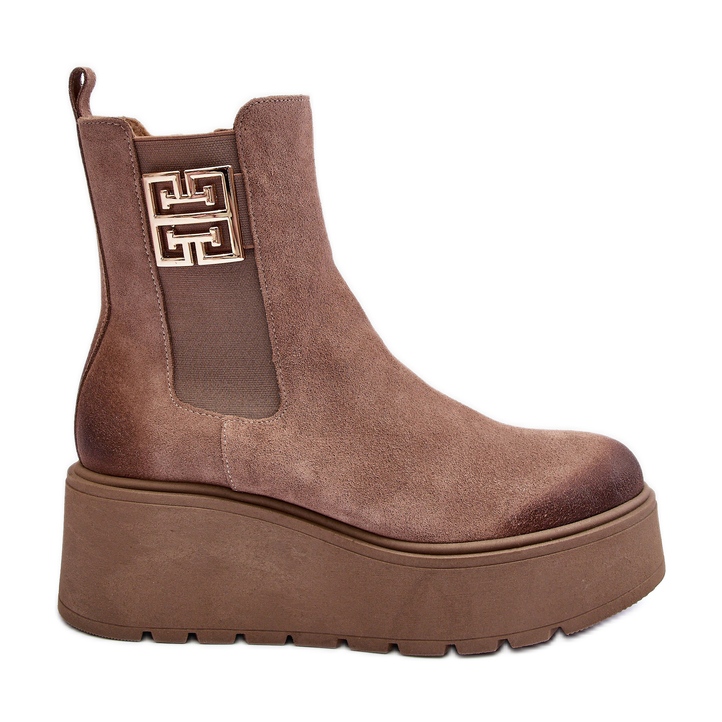 Botines de mujer de ante con plataforma maciza, beige oscuro Lemar Savira
