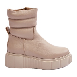 Botines de Mujer de Piel con Plataforma Beige Claro Lemar Suam