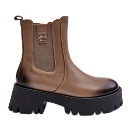 Botas Chelsea de piel con plataforma maciza, beige Lemar Lisencca