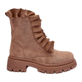 Botines de ante con aislamiento y tacón plano, góndola beige